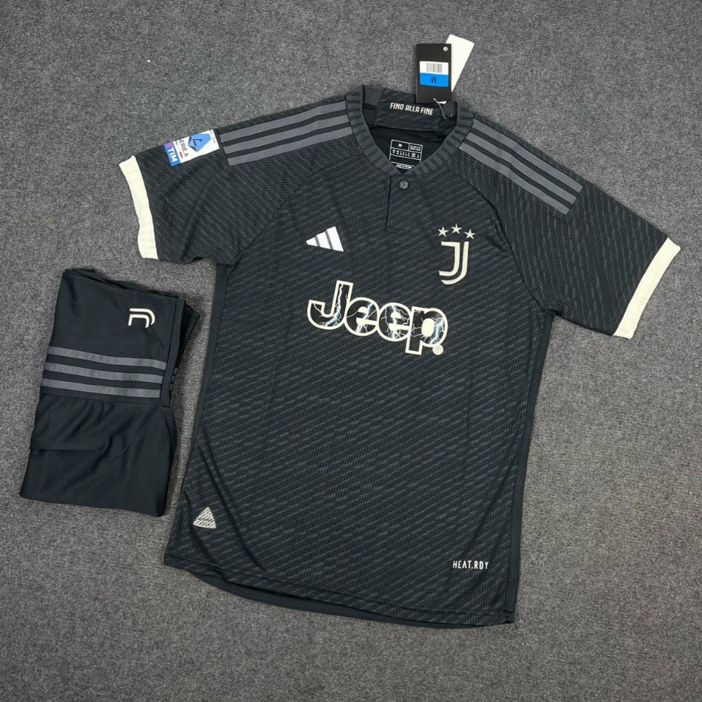 Bộ quần áo bóng đá Juventus đen sân khách 2024 vải gai Fex thái cao cấp