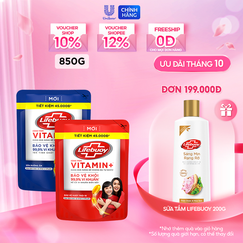 Sữa Tắm Lifebuoy Sạch Khuẩn Bảo Vệ Khỏi 99.9% Vi Khuẩn Chứa Ion Bạc+ Hỗ Trợ Cùng Đề Kháng Da Tự Nhiên 800G