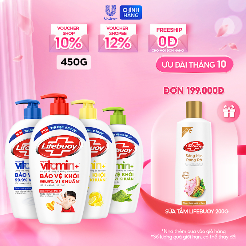 Nước Rửa Tay Lifebuoy Bảo Vệ Khỏi 99.9% Vi Khuẩn Gây Bệnh Với Ion Bạc+ Hỗ Trợ Cùng Đề Kháng Da Tự Nhiên 450G