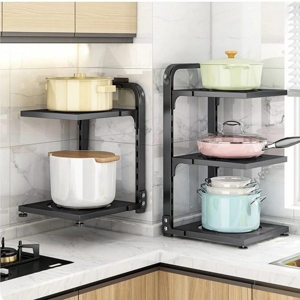 Kệ để xoong nồi nhiều tầng, màu đen, màu trắng điều chỉnh kích thước