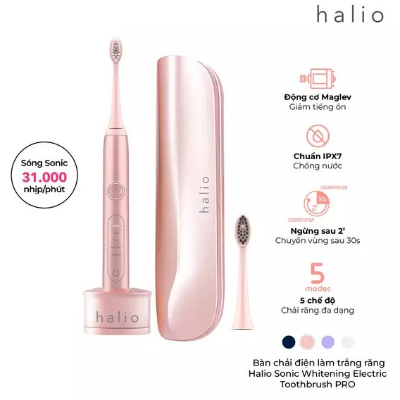 Combo Bàn Chải Điện Chữ U Cho Bé Blue và Bàn chải điện Halio Sonic Whitening Toothbrush Pro Màu Rose Gold