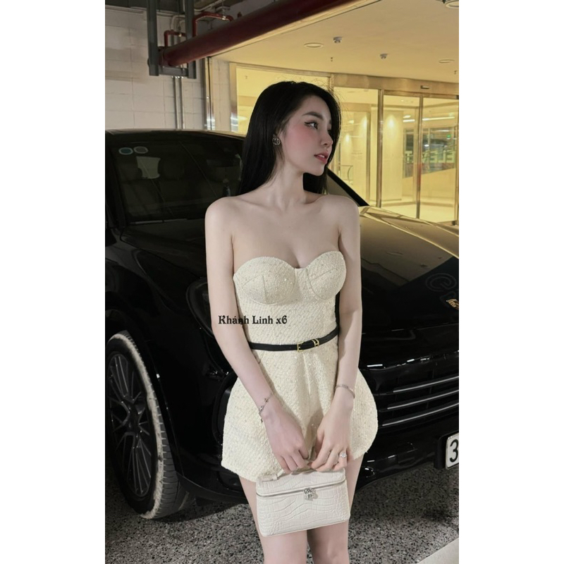 Jumsuits dạ kim sa đá biling kèm đai dạo phố siêu sang