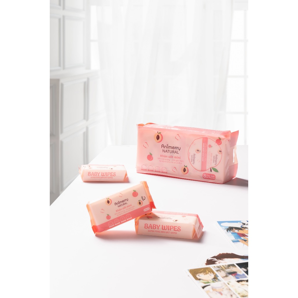 Túi 8 gói 64 Khăn ướt Cầu vồng Xinmier/ Animery/ Baihou chính hãng