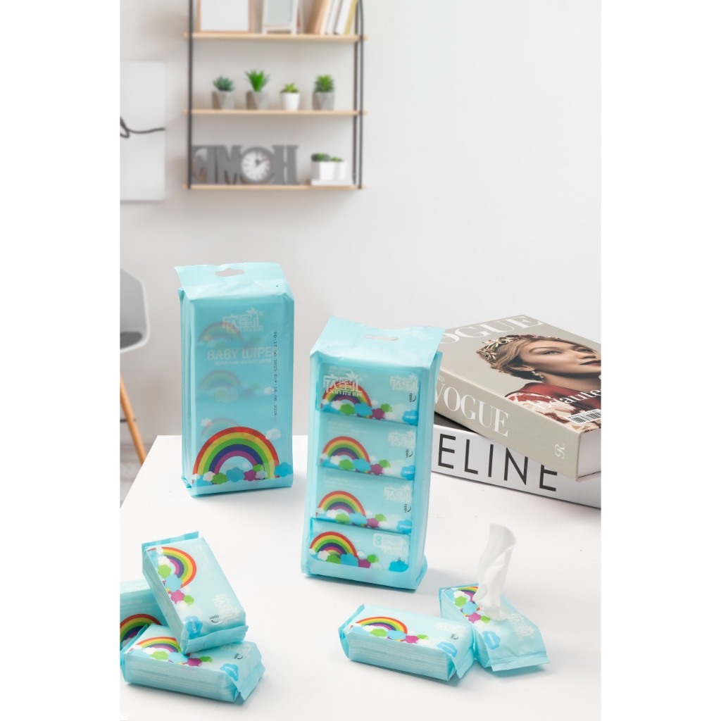 Túi 8 gói 64 Khăn ướt Cầu vồng Xinmier/ Animery/ Baihou chính hãng