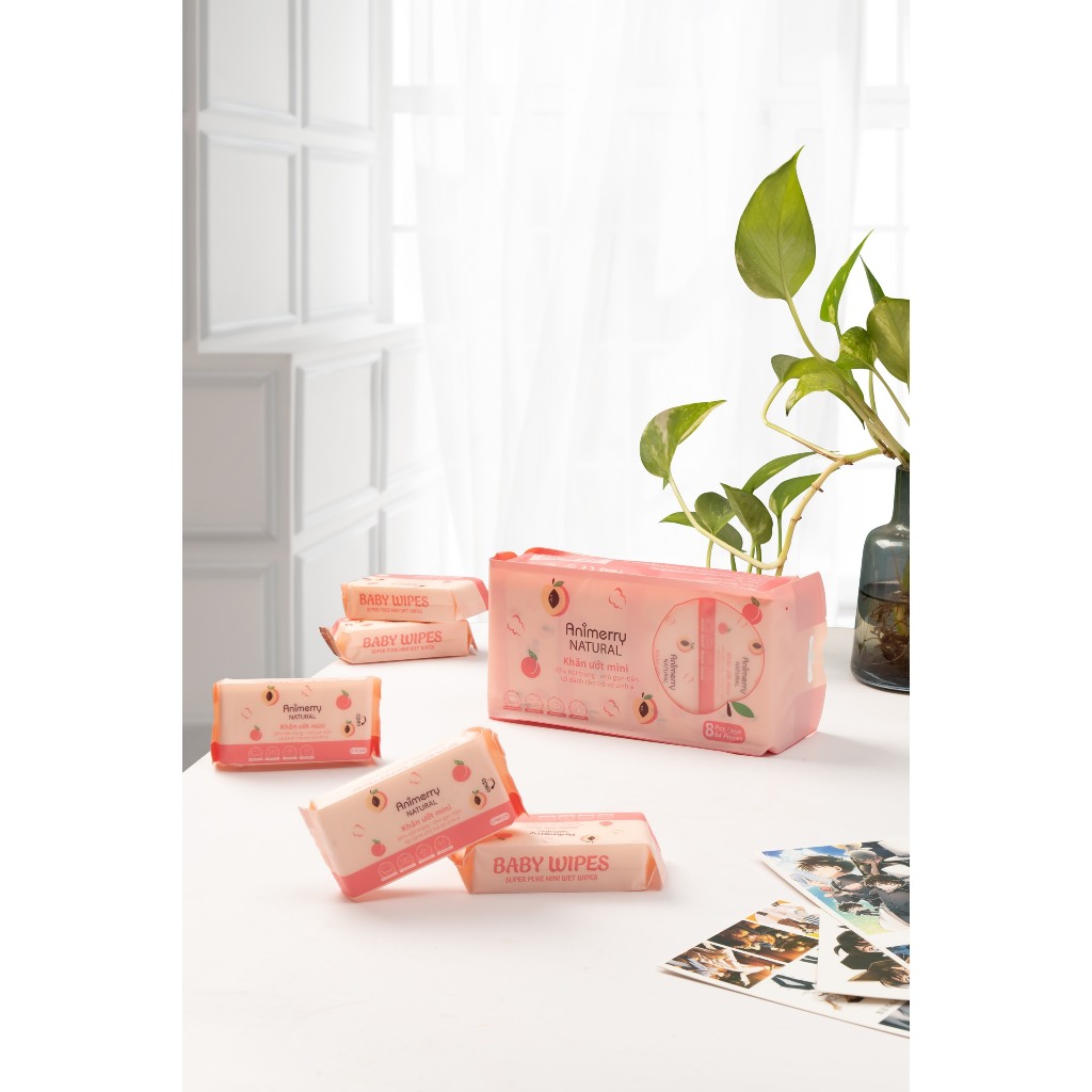 Túi 8 gói 64 Khăn ướt Cầu vồng Xinmier/ Animery/ Baihou chính hãng
