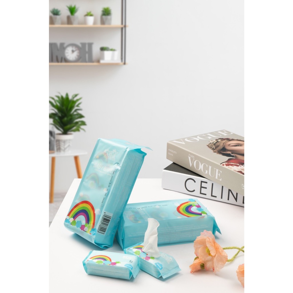 Túi 8 gói 64 Khăn ướt Cầu vồng Xinmier/ Animery/ Baihou chính hãng
