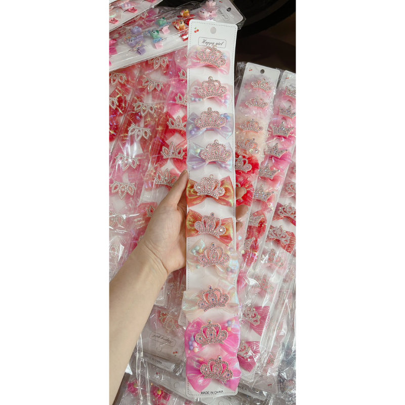 Sỉ 1 dây kẹp nơ ren có gắn vương miện cho bé gái
