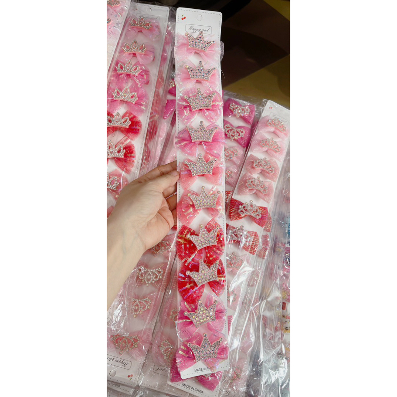Sỉ 1 dây kẹp nơ ren có gắn vương miện cho bé gái