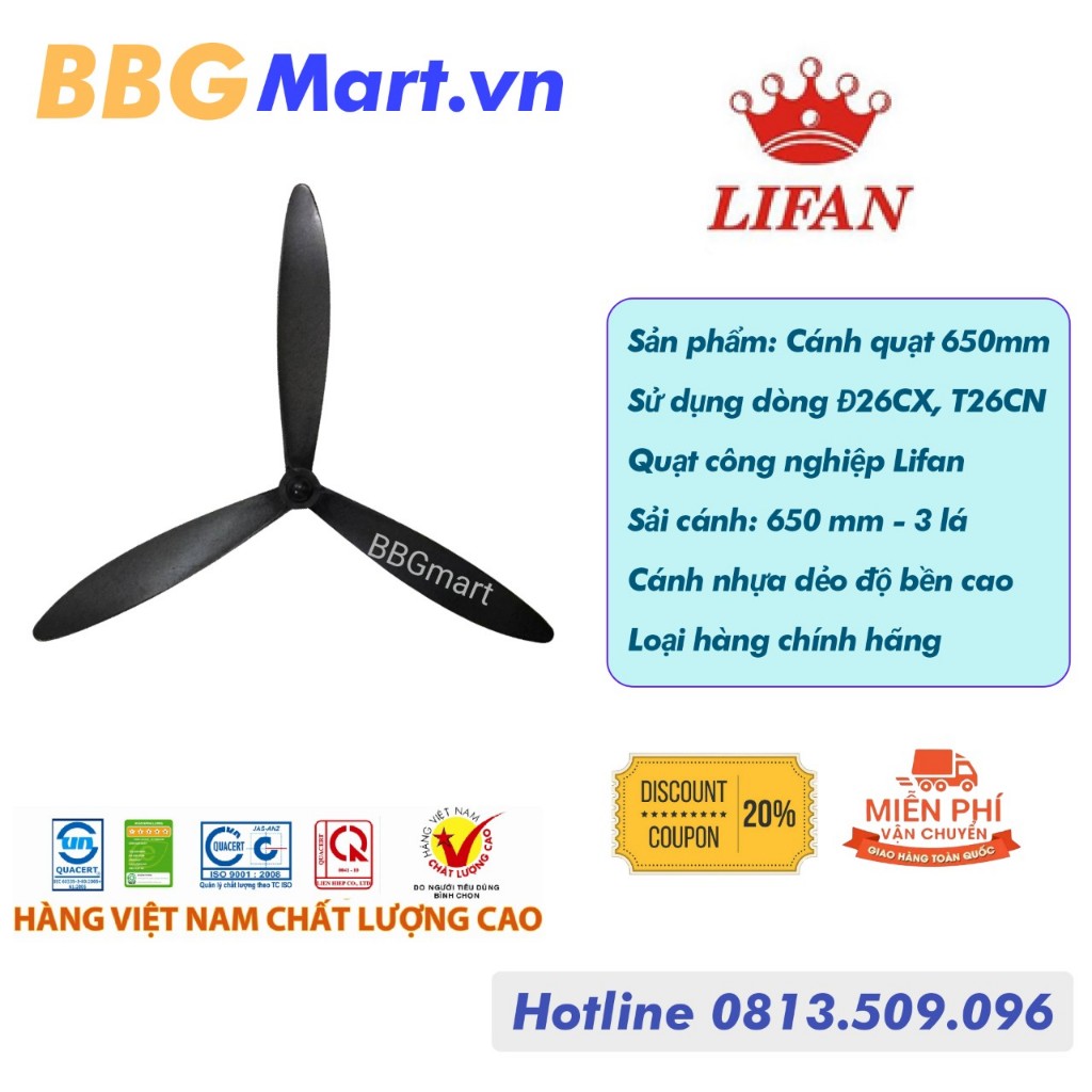 Cánh Quạt công nghiệp  Lifan 650mm -Hàng chính hãng 100%