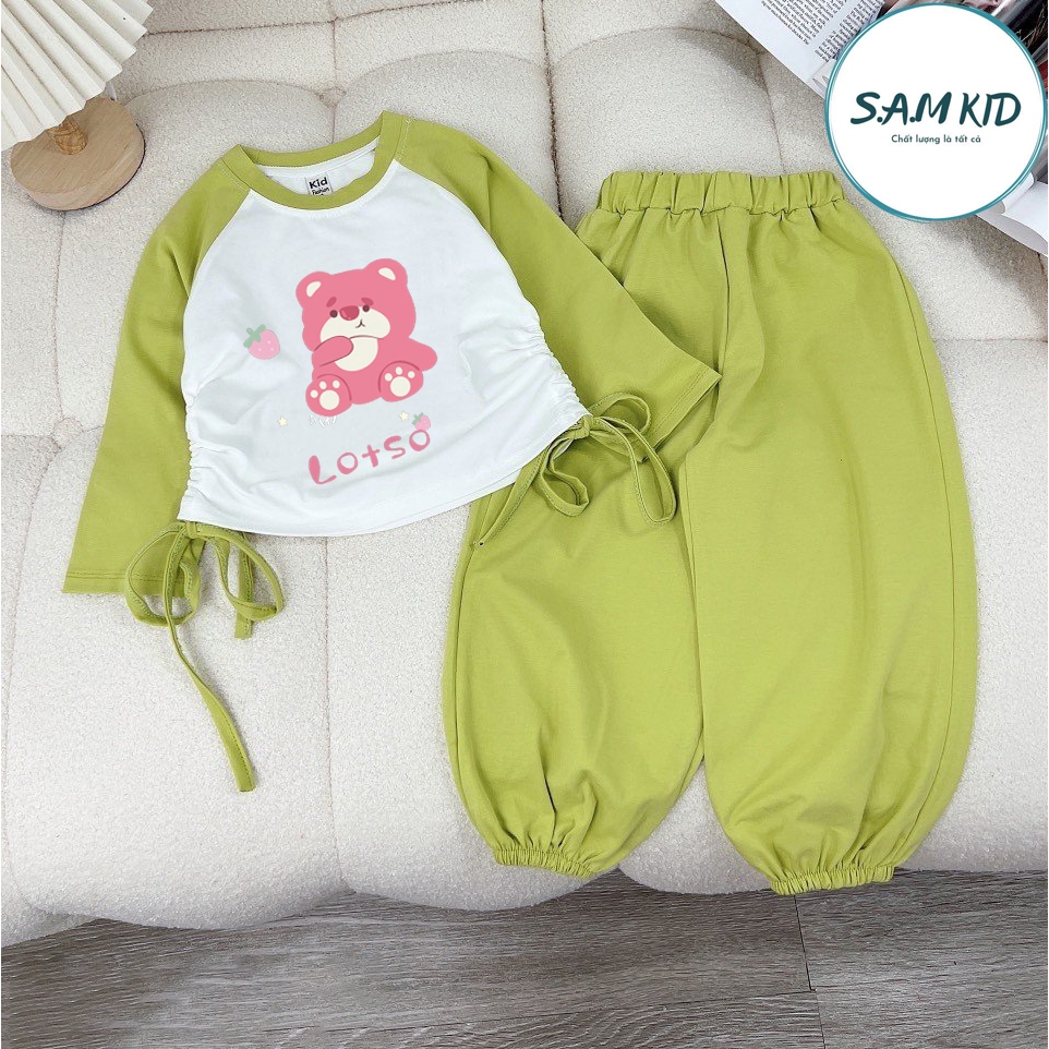 8-40kg Đồ bộ bé gái áo dài dây rút quần dài bo có size đại vải thun cotton mềm