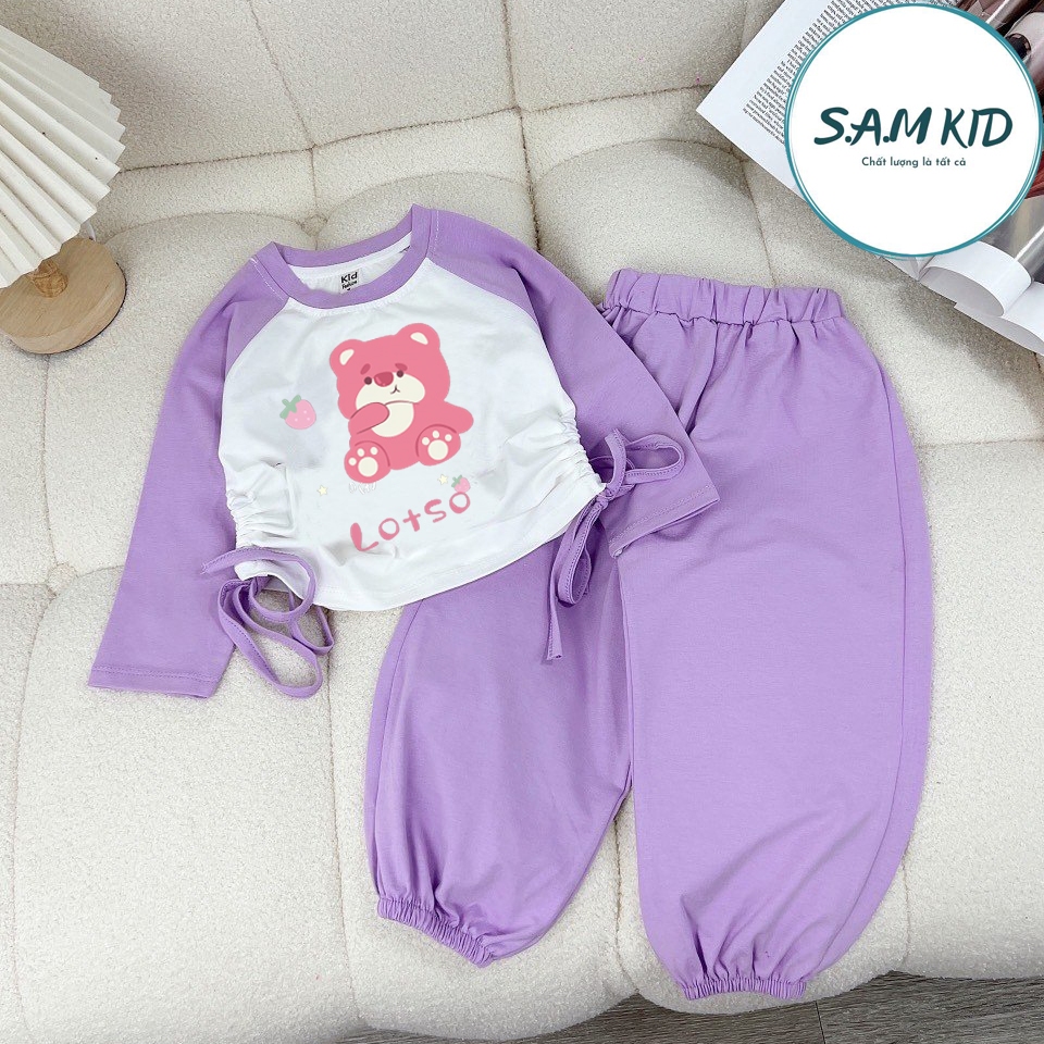 8-40kg Đồ bộ bé gái áo dài dây rút quần dài bo có size đại vải thun cotton mềm