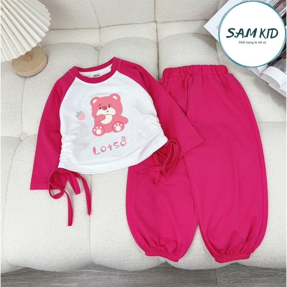 8-40kg Đồ bộ bé gái áo dài dây rút quần dài bo có size đại vải thun cotton mềm