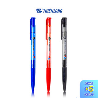 Combo 5 Bút bi Thiên Long TL-023 ngòi 0.8mm mực xanh/đỏ/đen thiết kế đơn giản, thân tròn dễ cầm nắm