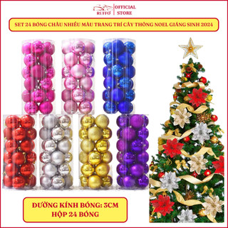  Set 24 Bóng Châu Treo Trang Trí Cây Thông Noel - Đồ Decor Giáng Sinh 2025 Ruffo Đường Kính 3cm 6cm Nhiều Màu Cực Đẹp 