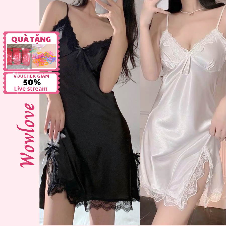 Đầm Đồ Váy Ngủ 2 Dây Phối Ren Sexy Quyến Rũ Thời Trang Cho Nữ