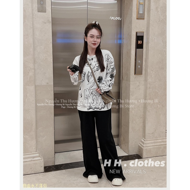 Set Áo Mickey Kèm Quần Đen Ống Rộng HH • Melanie Boutique