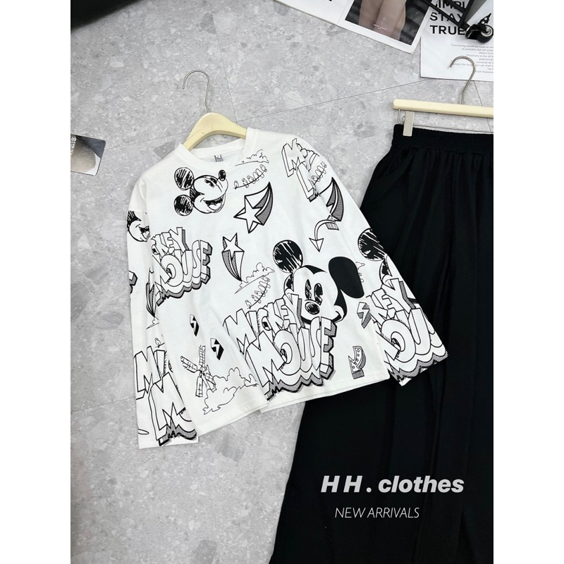 Set Áo Mickey Kèm Quần Đen Ống Rộng HH • Melanie Boutique
