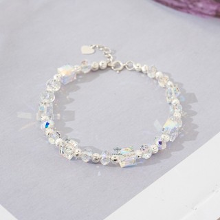 Lắc tay bạc nữ TWINKLE TIME bi phay xen kẽ đá pha lê vuông cao cấp TT165