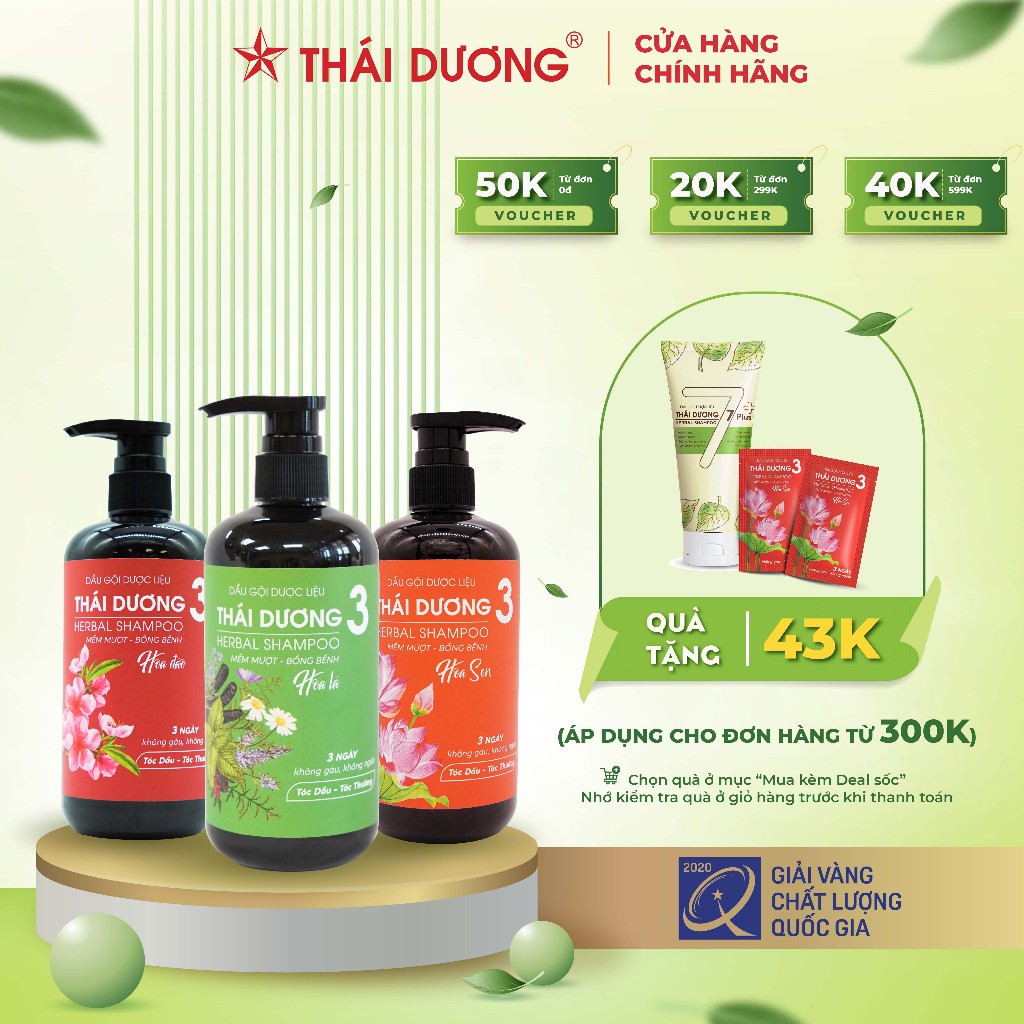 Dầu gội dược liệu Thái Dương 3 ngăn gàu ngứa  200ml, 500ml - Sao Thái Dương