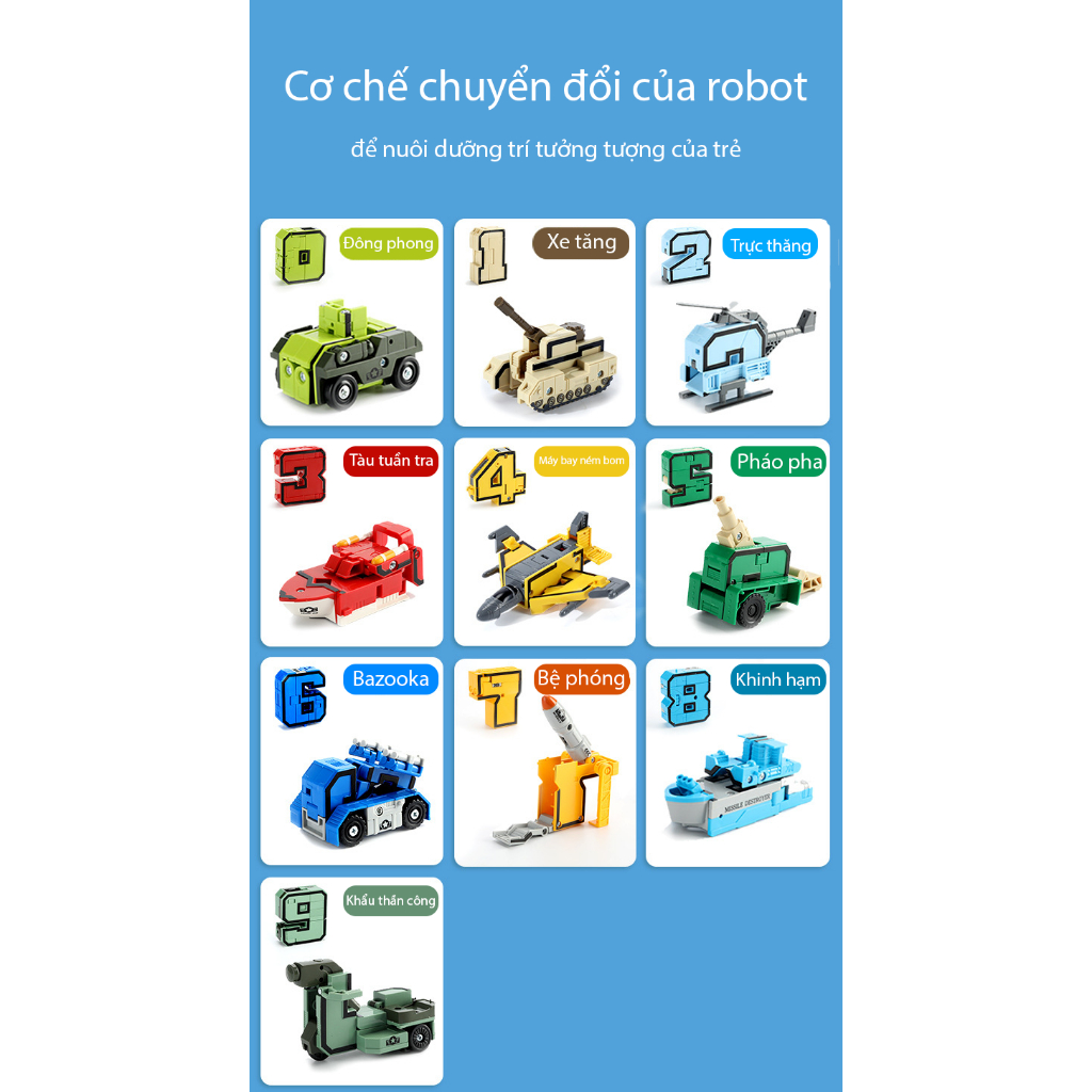 Robot biến hình số 0-9 đồ chơi lắp ráp