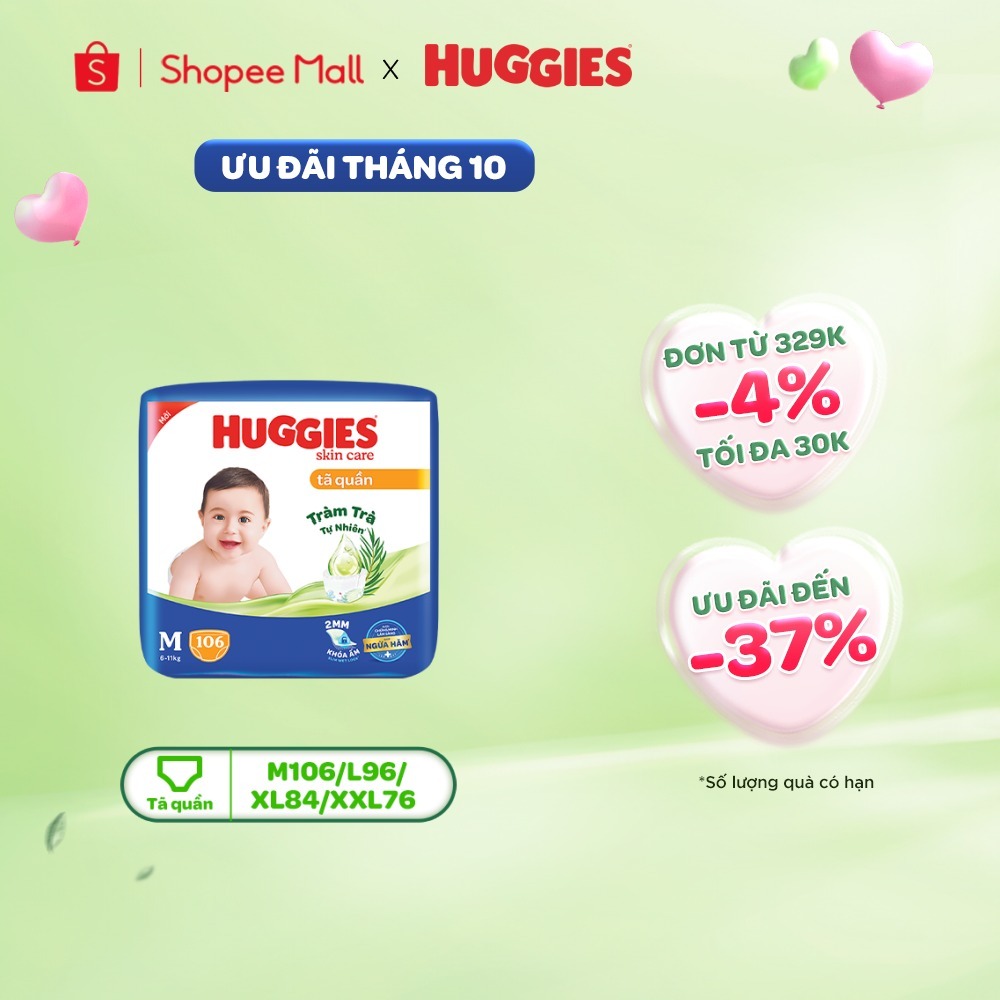 [Tặng miếng tã] Tã quần Huggies Skincare Mega Jumbo M106/L96+8/XL84+4/XXL76+4