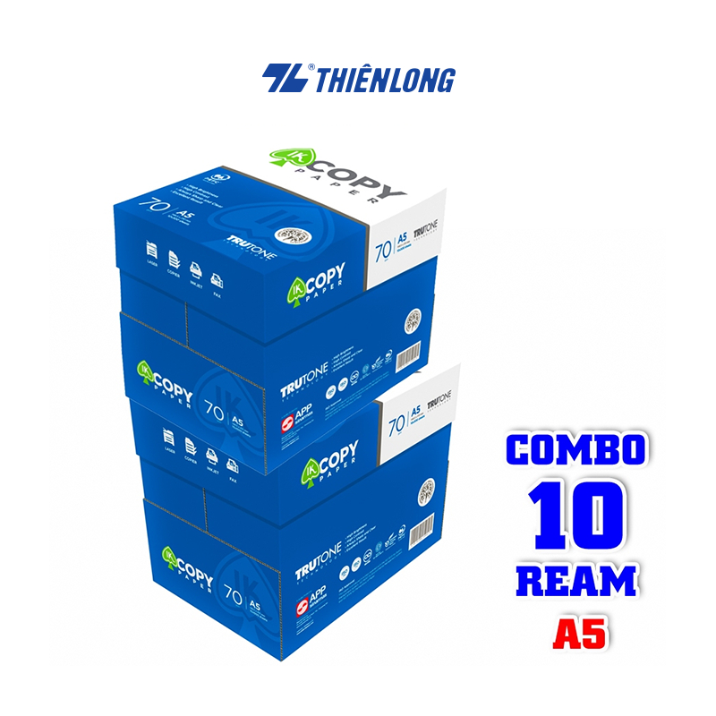 Combo 10 Ream giấy A5 70 gsm IK Copy (500 tờ) - Hàng nhập khẩu Indonesia