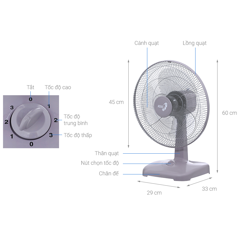 QUẠT BÀN ASIA VY355790 - HÀNG CHÍNH HÃNG