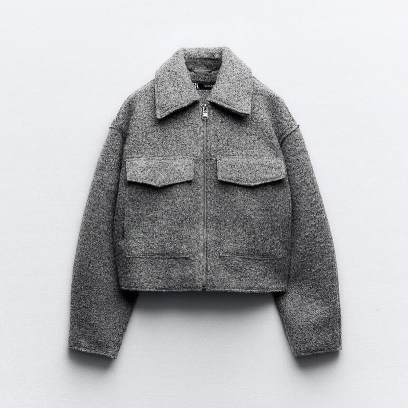 Áo Khoác Ngoài Z.A.R.A Màu Xám Lông Chuột Và Chân Váy Tennis ZR