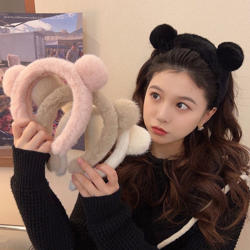 Băng đô cài tóc tai gấu lông xù mịn dễ thương