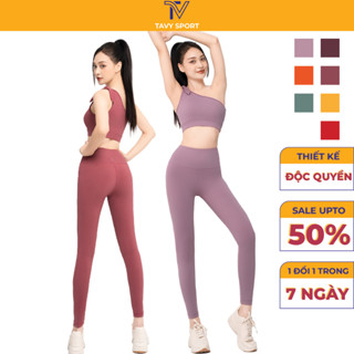 Set đồ tập Yoga nữ, Quần áo tập chất Lufabric cao cấp, quần legging phối áo tập lệch vai thắt nơ VIVIAN TAVY