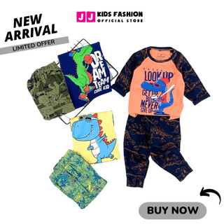 Set quần áo cho bé trai, bộ ngủ dài tay họa tiết khủng long dễ thương, thoáng mát  | JJ Kids Fashion