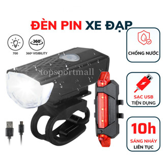 (Combo 2đèn) Đèn xe đạp thể thao pin sạc 3chế độ,Đèn LED tín hiệu gắn đầu và đuôi xe đạp chuyên dụng