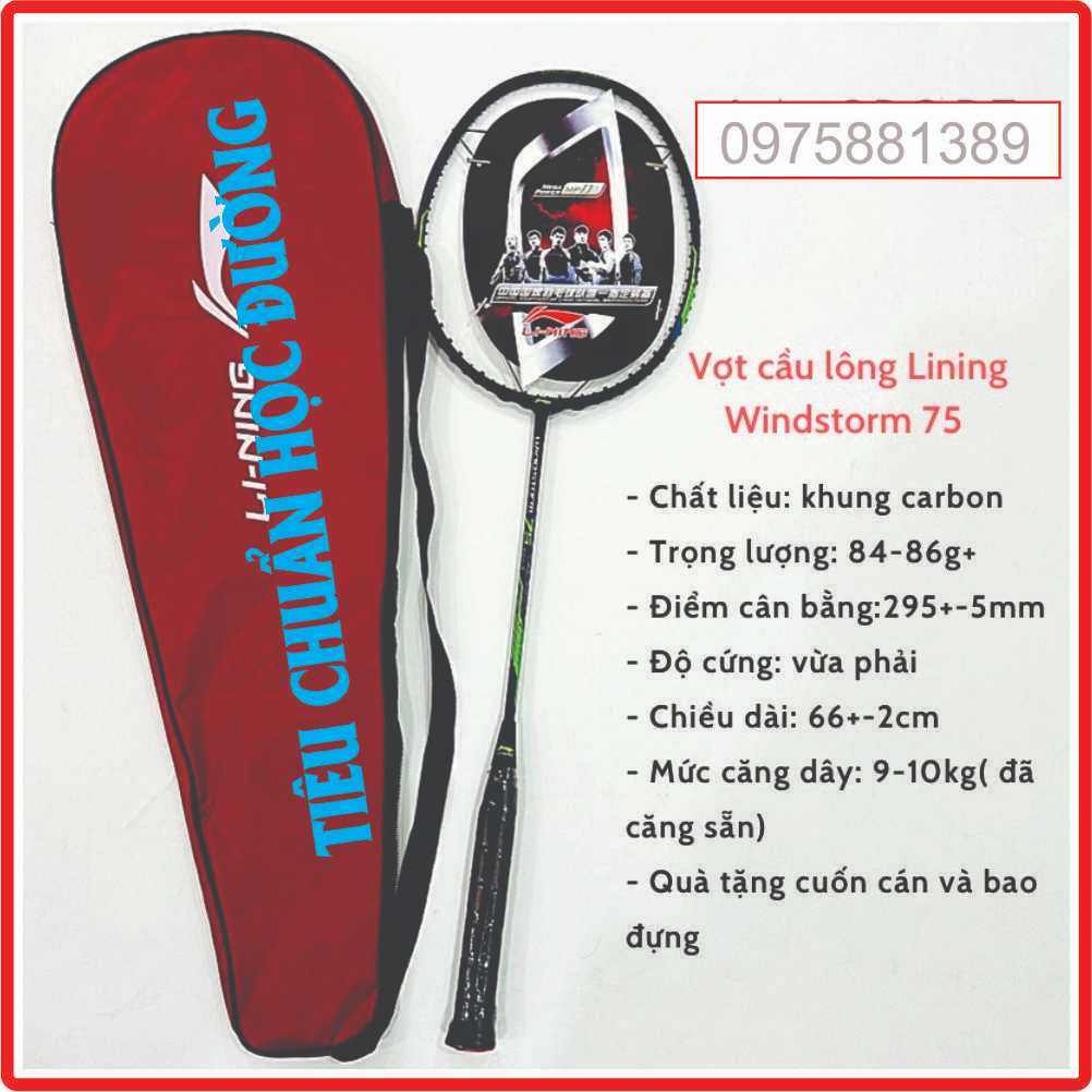 Vợt cầu lông Li-ning, khung carbon được tặng 1 lần cước, cuốn cán và bao vợt đi kèm.