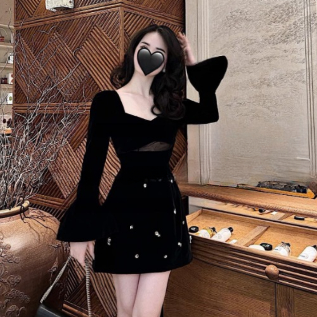 Váy nữ kiểu DEMAY, đính đá trẻ trung dễ mặc