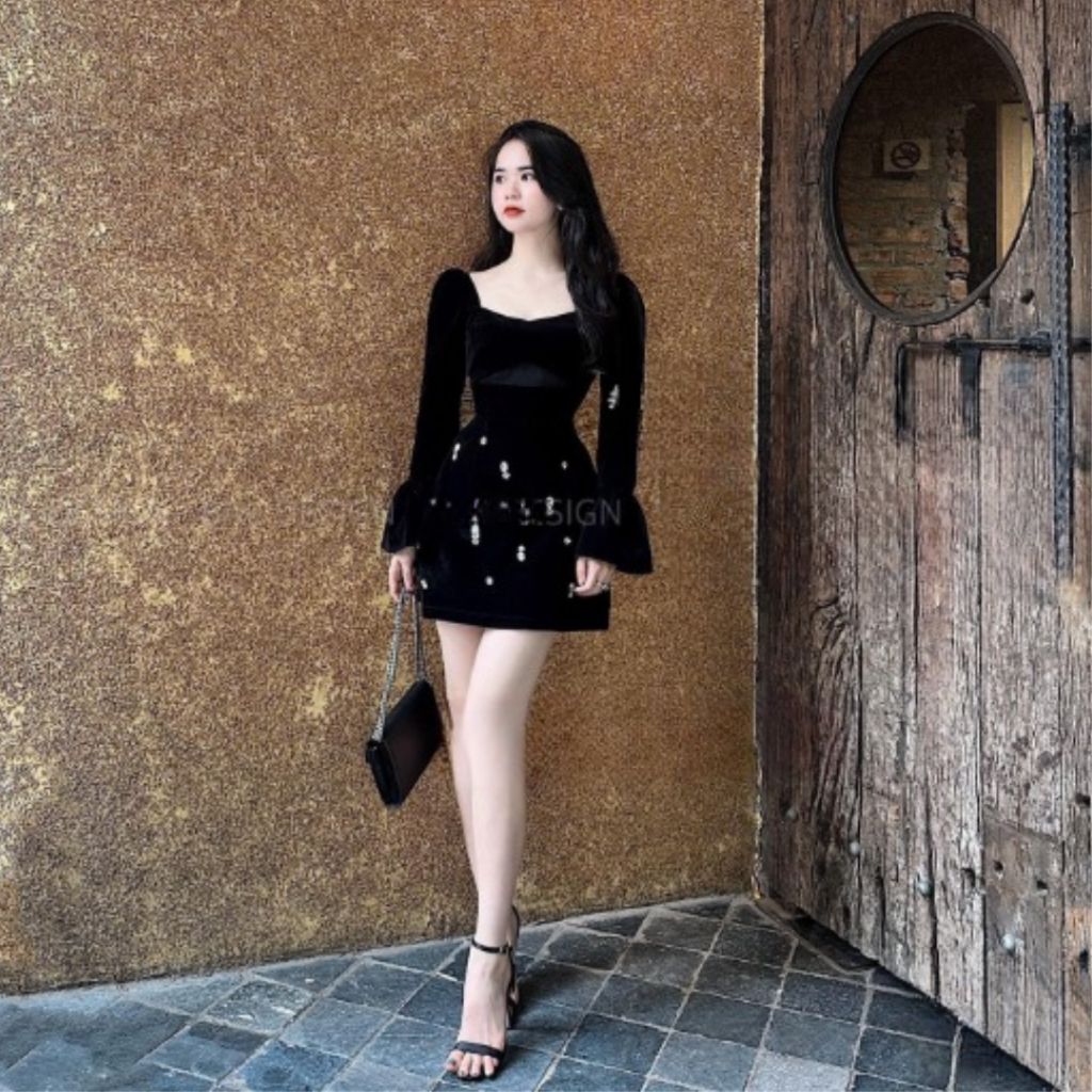 Váy nữ kiểu DEMAY, đính đá trẻ trung dễ mặc