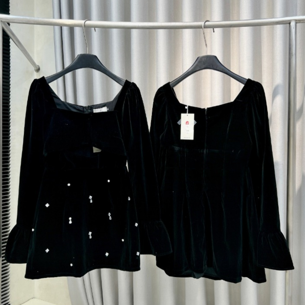 Váy nữ kiểu DEMAY, đính đá trẻ trung dễ mặc