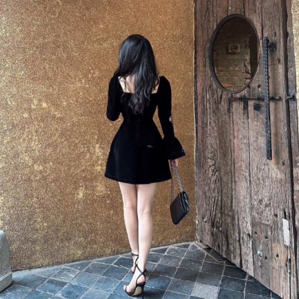 Váy nữ kiểu DEMAY, đính đá trẻ trung dễ mặc