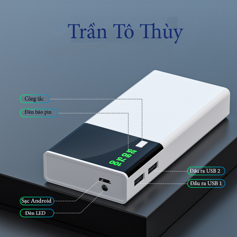 [spd] SẠC DỰ PHÒNG CAO CẤP MÀN HÌNH GƯƠNG - 2 CỔNG SẠC NHANH + ĐÈN LED SIÊU SÁNG - trantothuy1vsg2