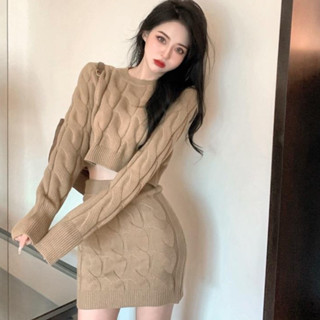  Set áo len croptop chân váy tiểu thư phong cách douyin co dãn siêu ấm hàng quảng châu cao cấp 