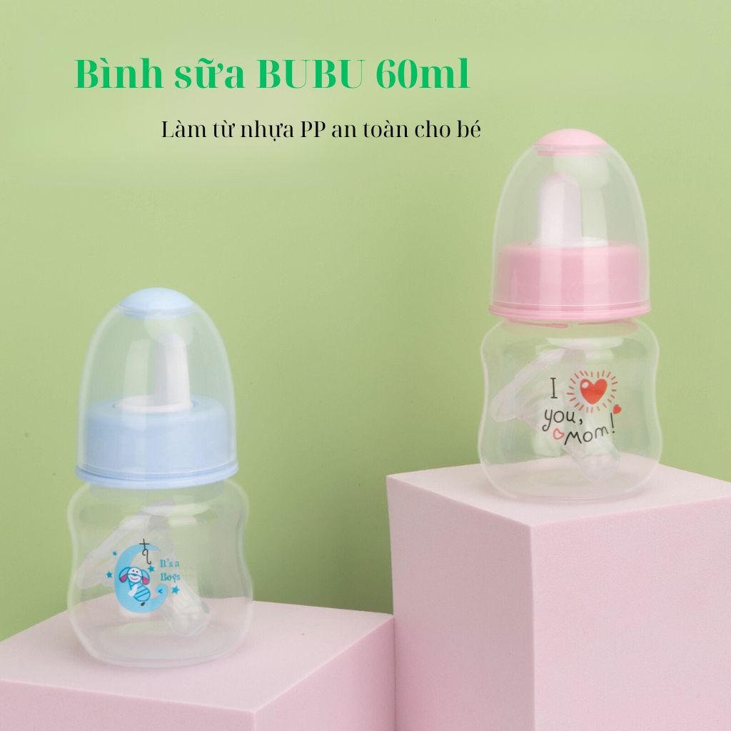 Bình sữa cho bé sơ sinh 60ml Bubu núm mềm tiện dụng cho mẹ an toàn cho bé