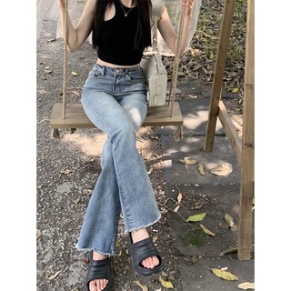 Quần jeans nữ ống loe , quần bò nữ ống loe lưng cao hack dáng cắt gấu tl09