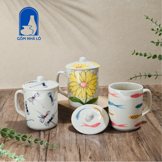 Cốc có nắp, Cốc đựng nước, Cốc Uống Nước Gốm Sứ Bát Tràng, Cốc Sứ, Cốc Uống Nước Dung Tích 350ml 500ml Gốm Nhà Lò