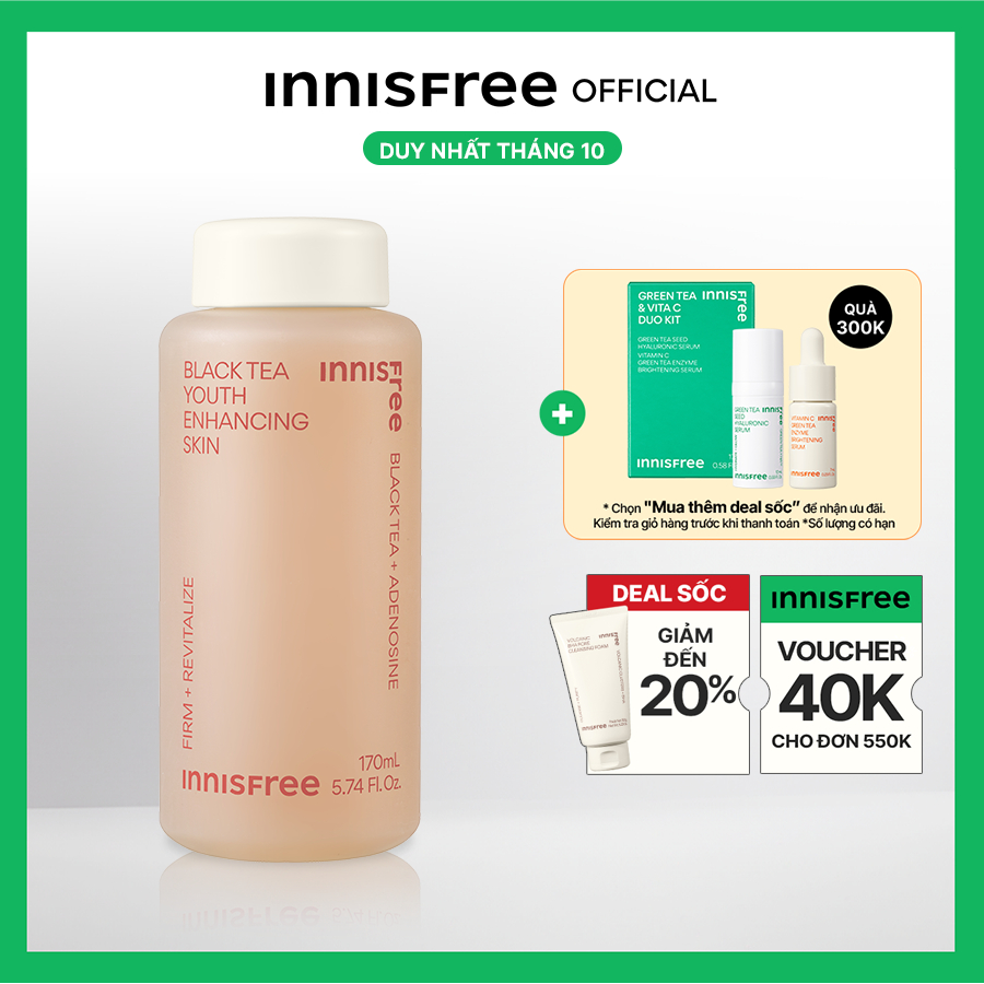 [Mã COSINNIJ - 8% đơn 250K] Nước cân bằng ngăn ngừa lão hóa từ trà đen innisfree Black Tea Enhancing Skin 170 mL