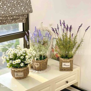 Hoa giả trang trí - Giỏ hoa để bàn, giỏ hoa trang trí nhà cửa, decor studio chụp ảnh đẹp tự nhiên Lan Decor
