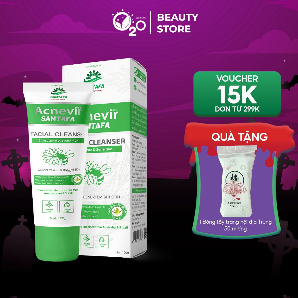 Sữa rửa mặt ACNEVIR SANTAFA làm sạch da từ sâu bên trong, chiết xuất keo ong xanh