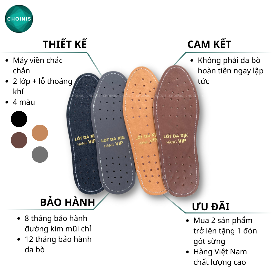 Lót giày da bò hai lớp khâu viền có lỗ thoáng khí hai lớp 3 màu đen, nâu , vàng bò size từ 38-43