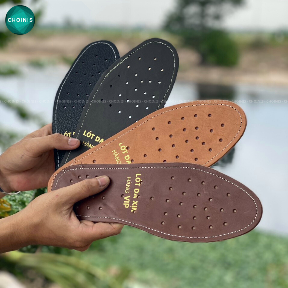 Lót giày da bò hai lớp khâu viền có lỗ thoáng khí hai lớp 3 màu đen, nâu , vàng bò size từ 38-43