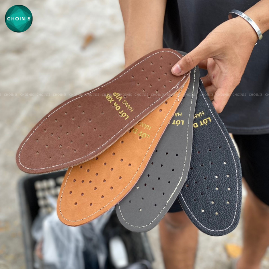 Lót giày da bò hai lớp khâu viền có lỗ thoáng khí hai lớp 3 màu đen, nâu , vàng bò size từ 38-43