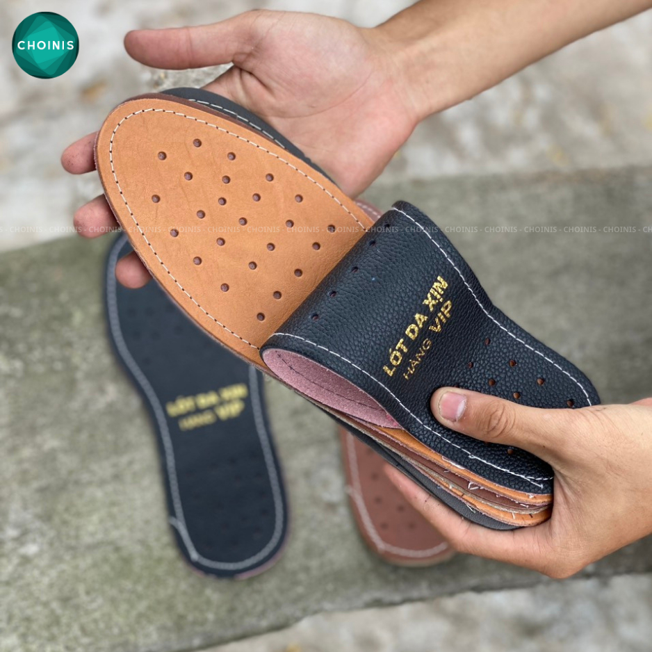 Lót giày da bò hai lớp khâu viền có lỗ thoáng khí hai lớp 3 màu đen, nâu , vàng bò size từ 38-43