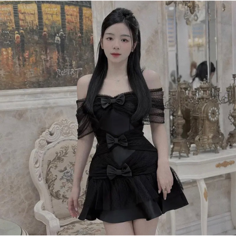 Váy Taffa tay voan bi mix lưới nơ xinh